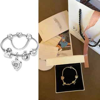 Li Mulheres Moda Amor 925 Bracelete Prata Encantado Pingente Com Conjunto De Caixa Presente De Casal