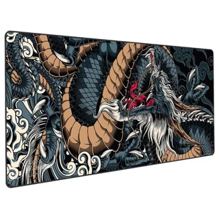 Mouse Pad Gamer Speed Extra Grande Desk Pad Profissional com Borda Costurada 70x35 Dragão Azul Premium