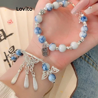 Lovito Pulseira casual de metal liso linda e elegante para mulheres LFA44623