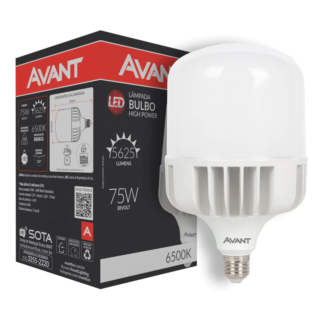 Lampada Led Bulbo Hp 6500k 110v/220v Bivolt 75w E27 - Avant