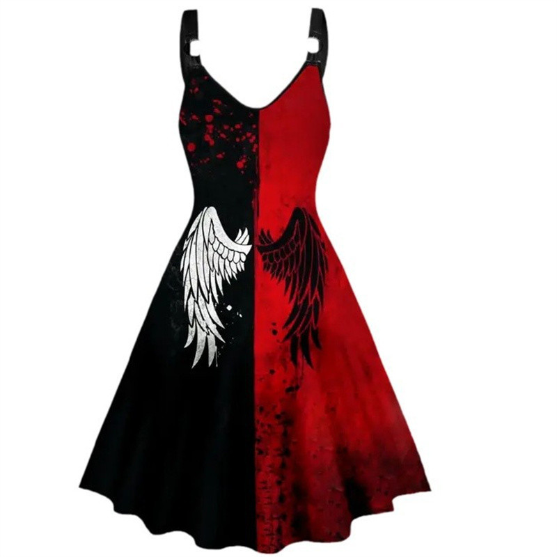 O Novo Vestido De Asa Do Diabo Da Festa De Halloween Gótico Estampado