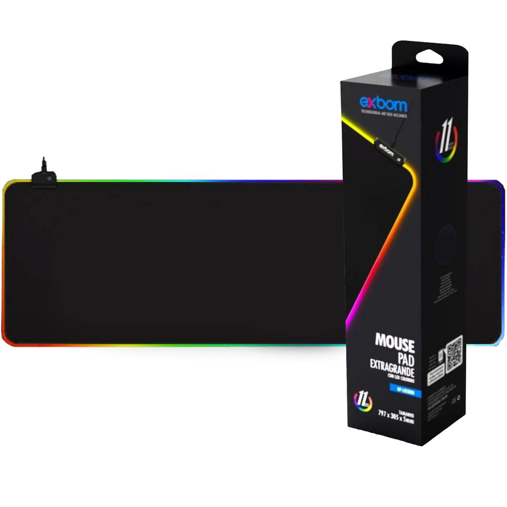 Mouse Pad Gamer Grande Speed Borda Led 7 Cores Rgb Impermeável 300mm X 800mm