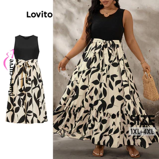 Lovito Vestido feminino plus size elegante com costura em tecido floral e flores LBL15490