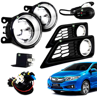 Kit Farol Auxiliar Milha City 2014 2015 Moldura Preta C/ Aro Cromado Botao Colante