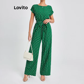 Lovito Macacão Boho de bolinhas com cinto para mulheres LBL16275