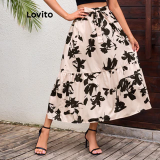 Lovito Saia Boho Floral com Cinto para Mulheres LBL16255