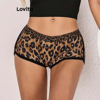Lovito Sporty Leopard Contraste Encadernação Impressão Esportes Curto para Mulheres LNL77143