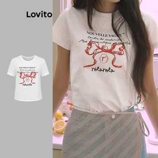 Lovito Camiseta feminina com laço borboleta e frente fofa L102AD113