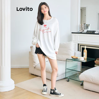 Lovito Moletom casual oversized com letras para mulheres L102AD476
