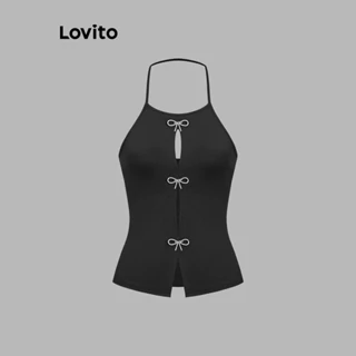 Lovito Linda blusa regata com recorte de strass e laço frontal simples para mulheres L106AD117