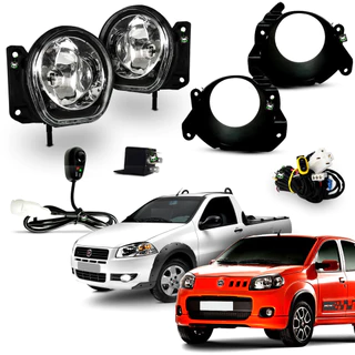 Kit Farol Auxiliar Milha Uno/Strada Working 2011 2012 2013 2014 Moldura Preta Botao Colante