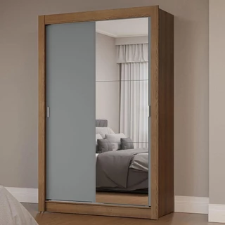 Guarda-Roupa Solteiro 2 Portas de Correr com Espelho Rustic/Cinza Milano Madesa em Oferta na Shopee