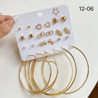 ANA1108 Kit 12 pares de brincos com argolas prata e dourada em Oferta na Shopee