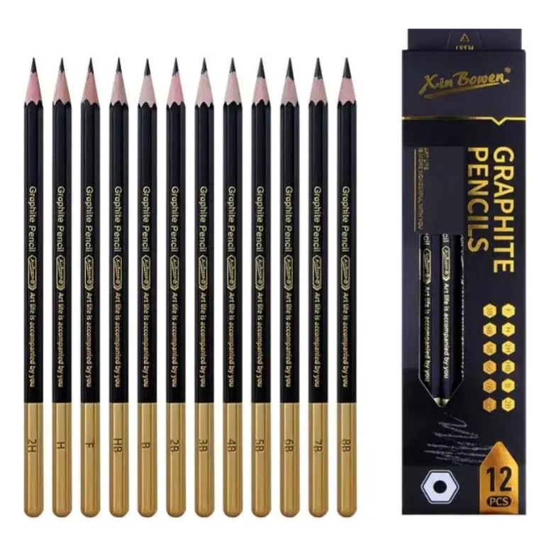 Kit 12 Lápis Esfuminho Grafites 8mm Bowen 2h-8b Profissional Desenho Artístico Esboço e Sombras
