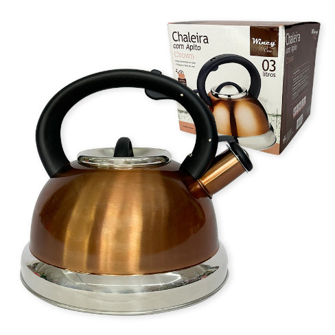 Chaleira Inox Com Apito Crown Gold 3 Litros Gold