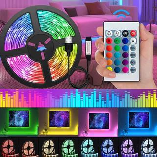 Barra de luz Led, Flexível à prova d'água, Botões 5V 5050-RGB-24, Controle remoto de iluminação, Luz de fundo de fita Luz noturna, Usado para TV, Quarto, Cozinha, Mesa