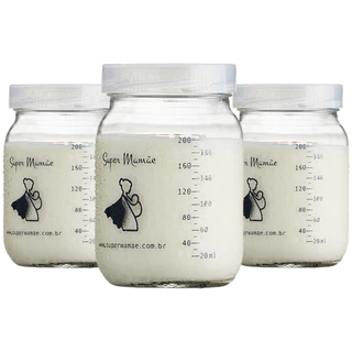 Kit 3 Potes de Vidro 200ml Leite Materno – Tampa Plástica BPA Free + Graduação em Oferta na Shopee