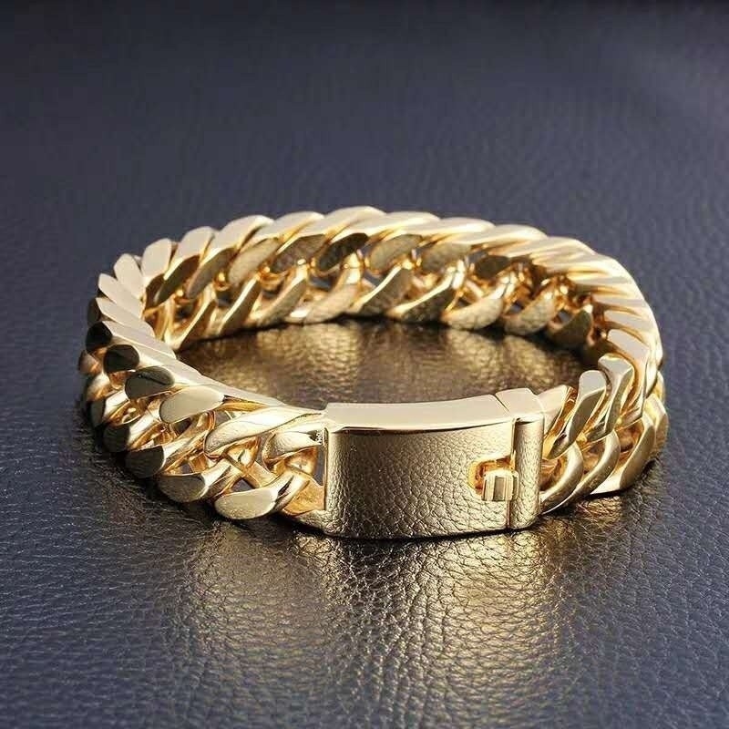 Jóias De Ouro 18K Gold Moda Masculina Corrente Cubana Punk Bracelet