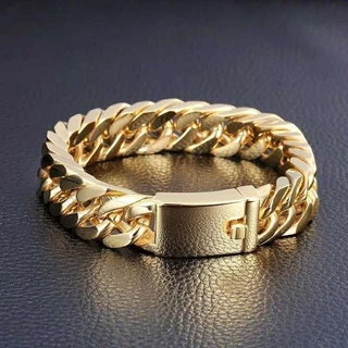 Jóias De Ouro 18K Gold Moda Masculina Corrente Cubana Punk Bracelet