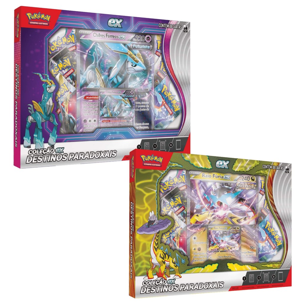Pokemon Box Coleção Destinos Paradoxais Raio Furia EX e Chifres Ferreos EX Copag - 34682