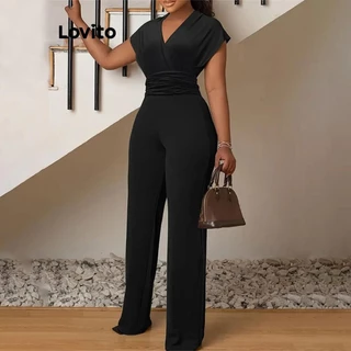 Lovito Macacão elegante liso de cor sólida para mulheres LNL74159