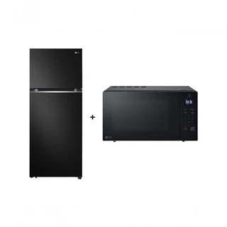 Combo Geladeira LG Frost Free Inverter 395L Duplex Black Inox 220V + Micro-ondas LG Grill NeoChef 30L Preto MG3035DSA
