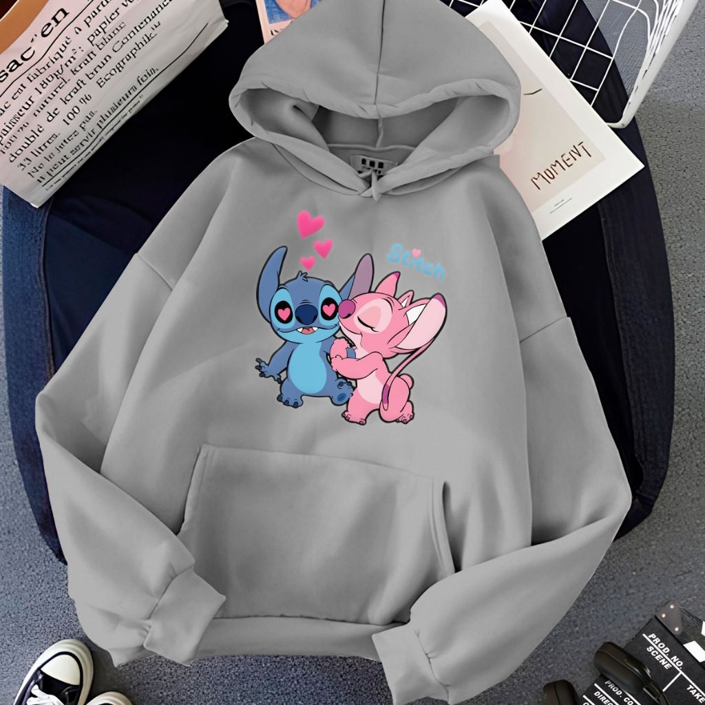 Moletom Adulto Unissex Com Capuz Canguru STICH E ANGEL LOVE
