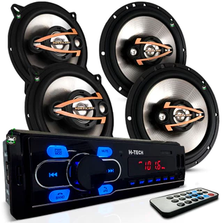 Kit Som Automotivo Rádio Mp3 + Par Alto Falante Quadriaxial 5 e 6 Polegadas 160w