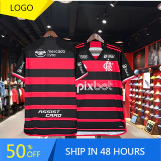 Camisa de Futebol Flamengo24/25 FO Home Jersey Preto Vermelho Camisa Masculina Moletom