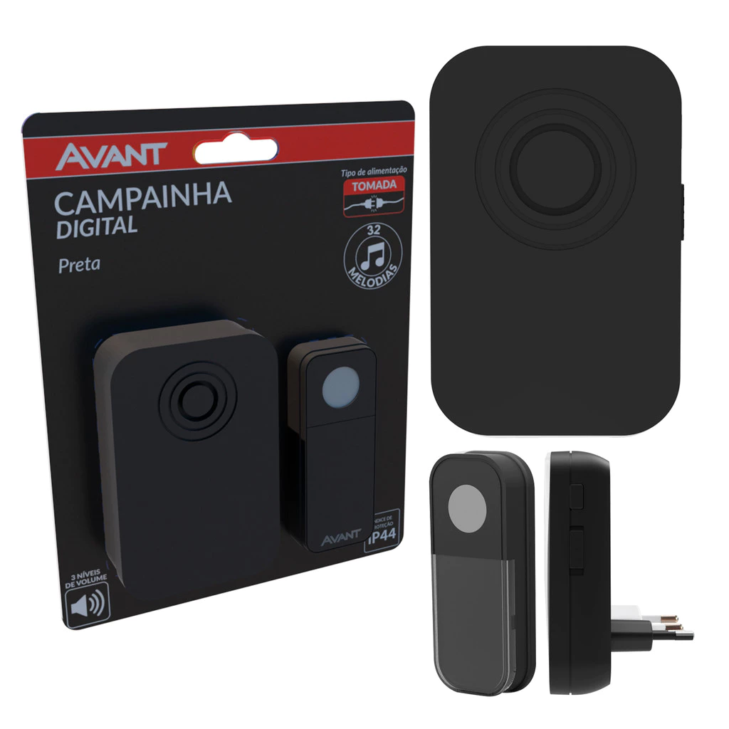 Campainha Digital Sem Fio Tomada 110v/220v Ip44 Preto Avant