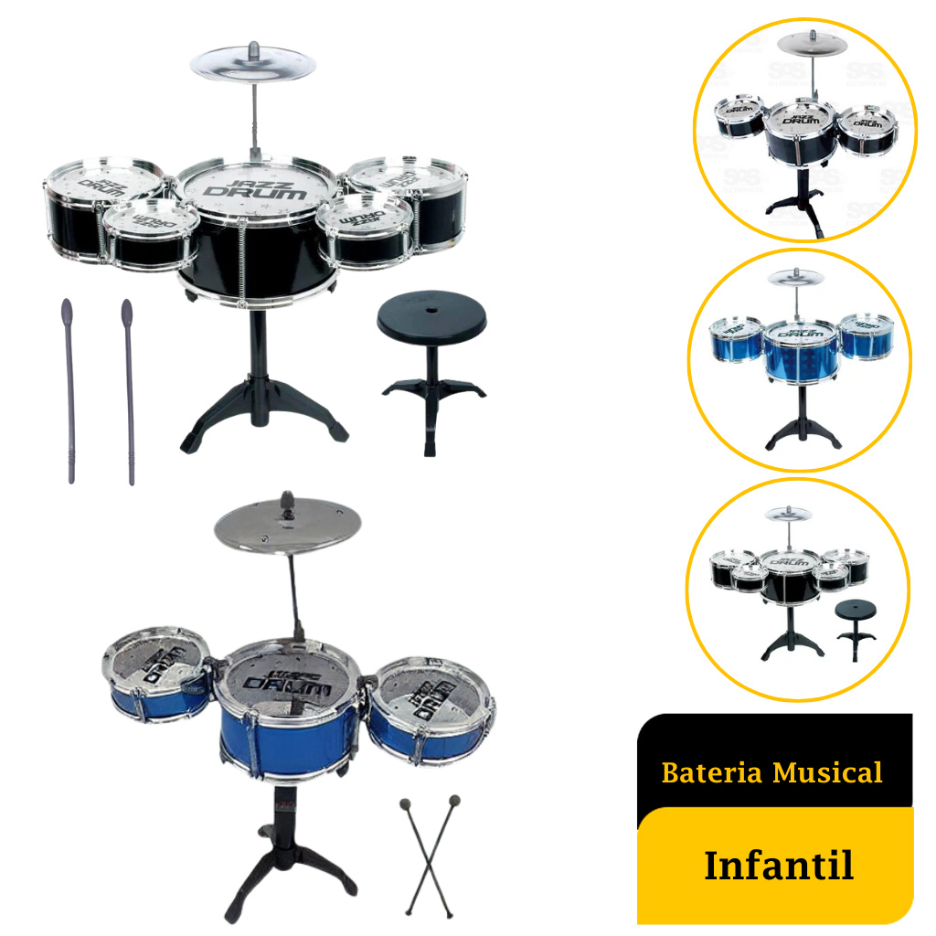 Mini Bateria Musical para Crianças - Brinquedo Educativo com Sons Reais ...