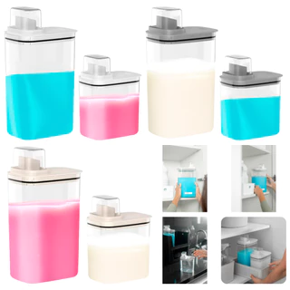 Kit Dispenser Organizador Lavanderia 2,3 litros + 1,5 Litros Acrílico (AMACIANTE, SABÃO EM PÓ, SABONETE LÍQUIDO)