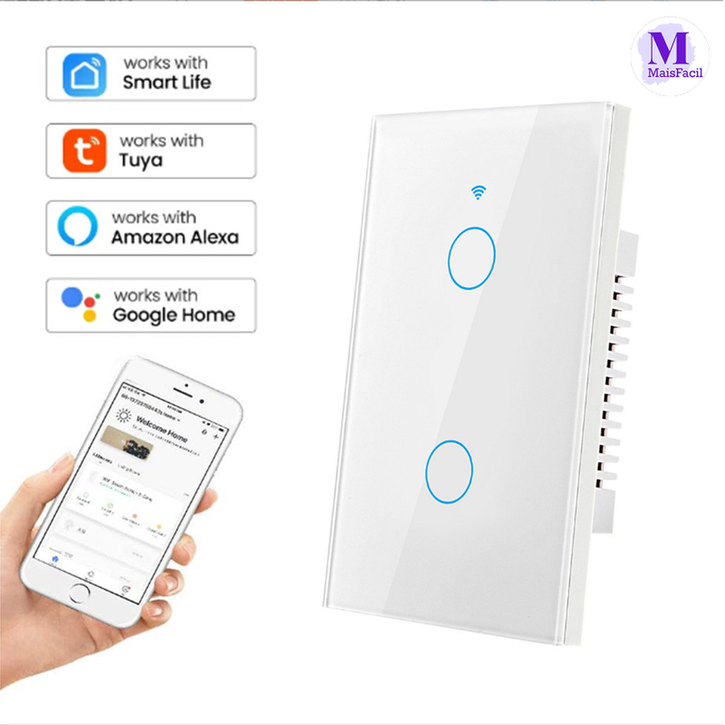 1 Botão 2 Botões 3 Botões Interruptor com Tomada WiFi Smart Design Compacto