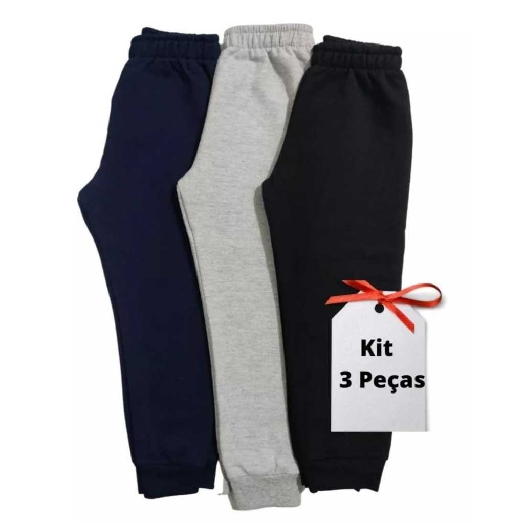 Kit 3 un. Calça Moletom Infantil Apeluciada (Tam. 1 a 14 anos)