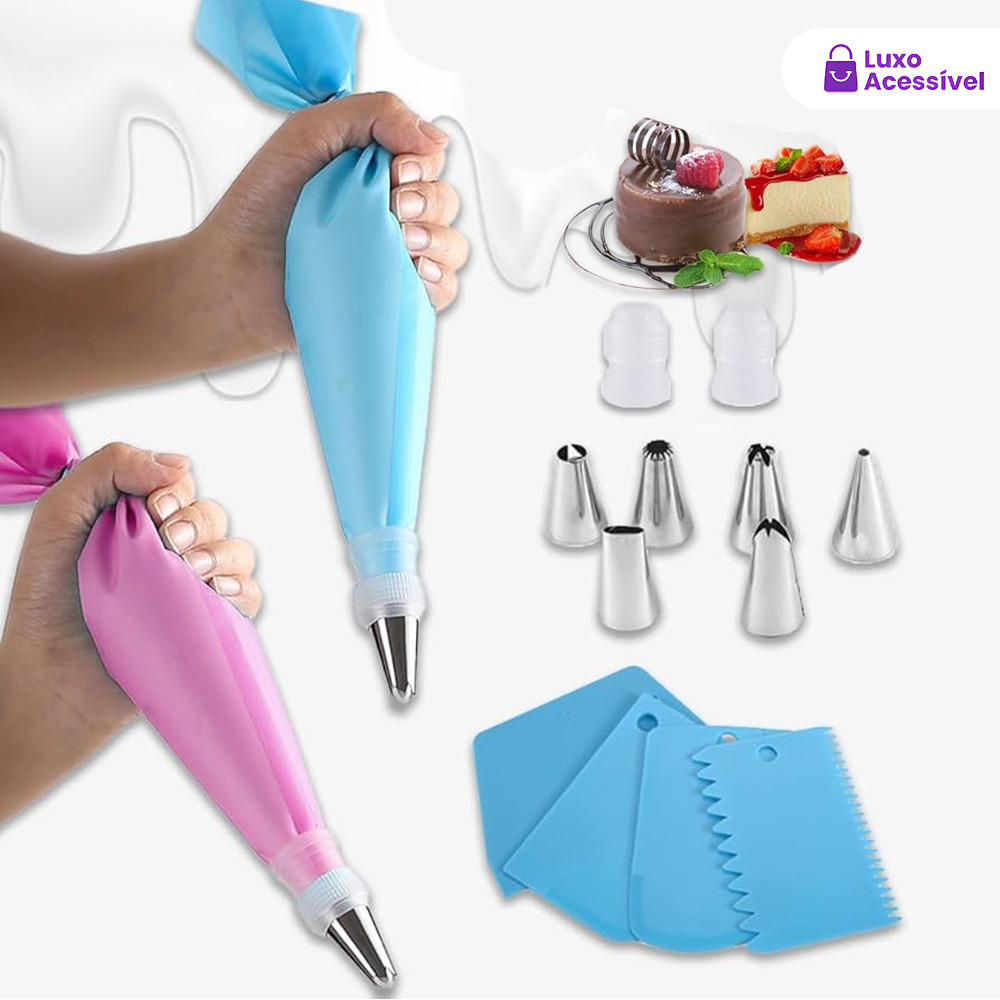 Kit Confeiteiro Completo 24 Peças - Sacos Reutilizáveis e Bi