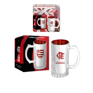 Caneca Vidro Reforçado Metalic 480ml Cerveja Flamengo