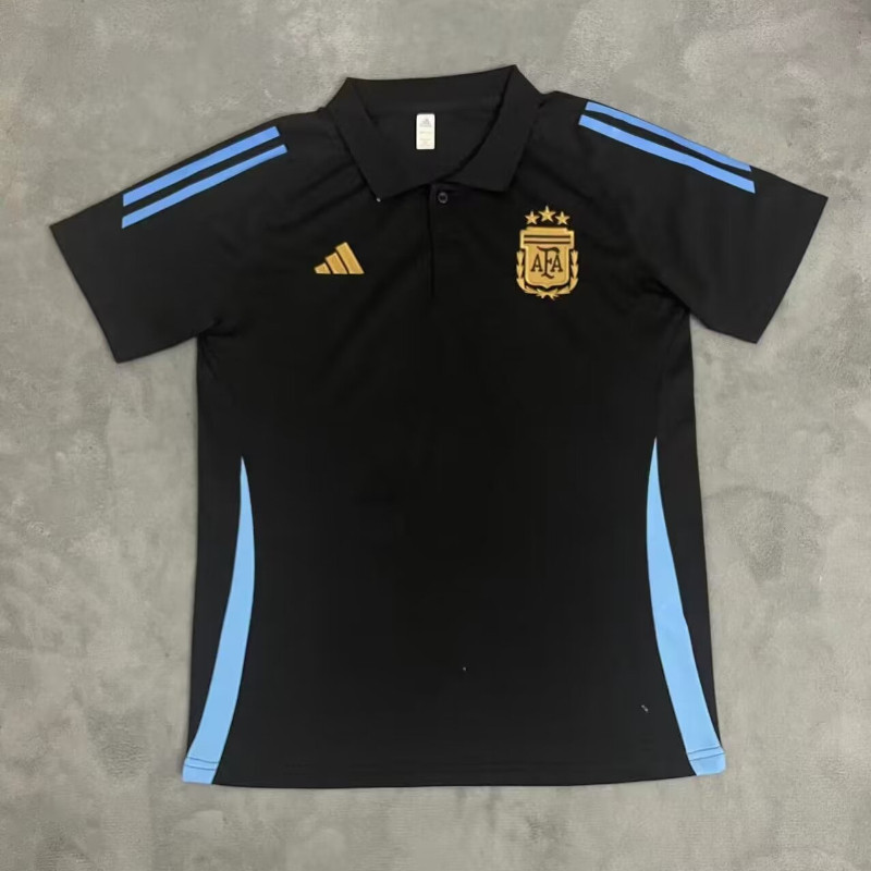 POLO Argentina Jersey 24-25 Camisa Preta De Futebol Fãs Edição S-XXL