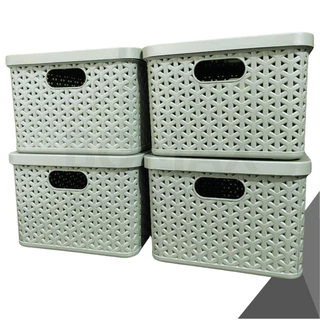 Kit 4 Caixas Organizadoras Cesto Rattan Cinza 7,5L Com Tampa