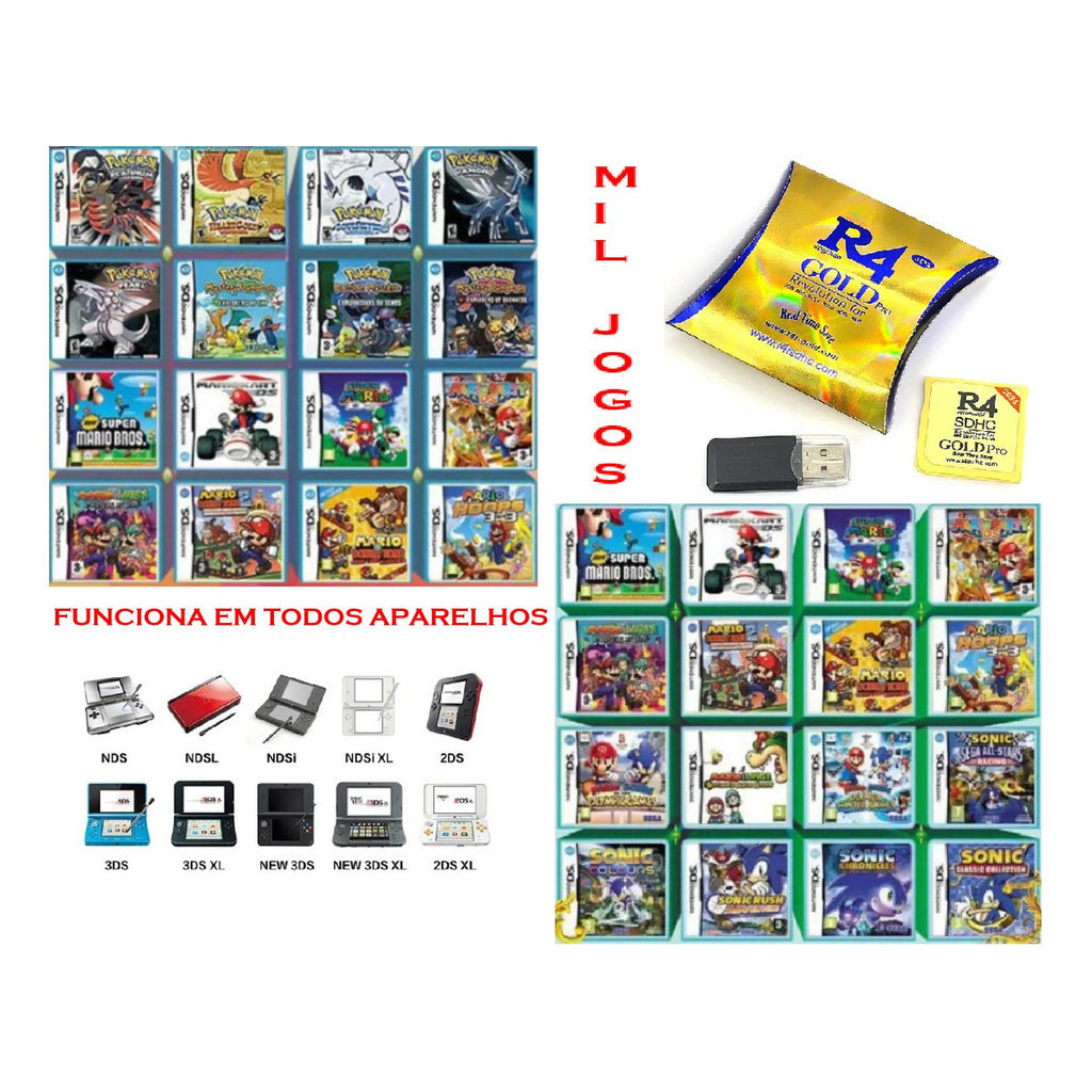 R4 Gold Pro Com 1000 Jogos Ds Para Todas Versões Ds E 3ds | Shopee Brasil