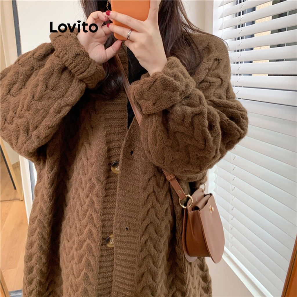 Lovito Cardigans de botão liso para mulheres LNA70417