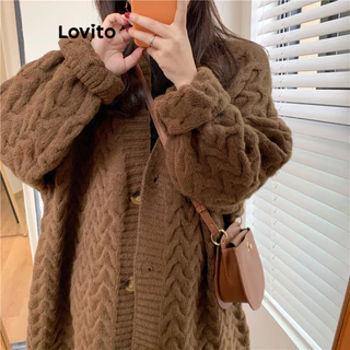 Lovito Cardigans de botão liso para mulheres LNA70417