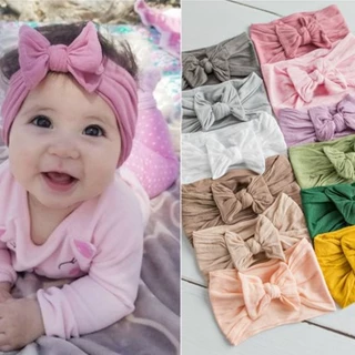 Faixa De Cabelo Elástica Macia Cor Sólida Para Bebê Menina Algodão Bowknot Kids Hair Band Sweet Princess Acessórios Crianças Cabeleireiro