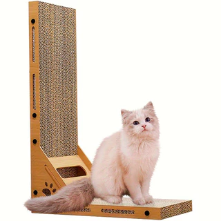 Arranhador Vertical em L para Gatos Papelão Ondulado e Brinquedo Bola Integrado Alta Durabilidade