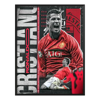 Quadro Manchester Cristiano Ronaldo Cuarto Com Moldura 32x24 Cm Decoração Presente Sala Quarto