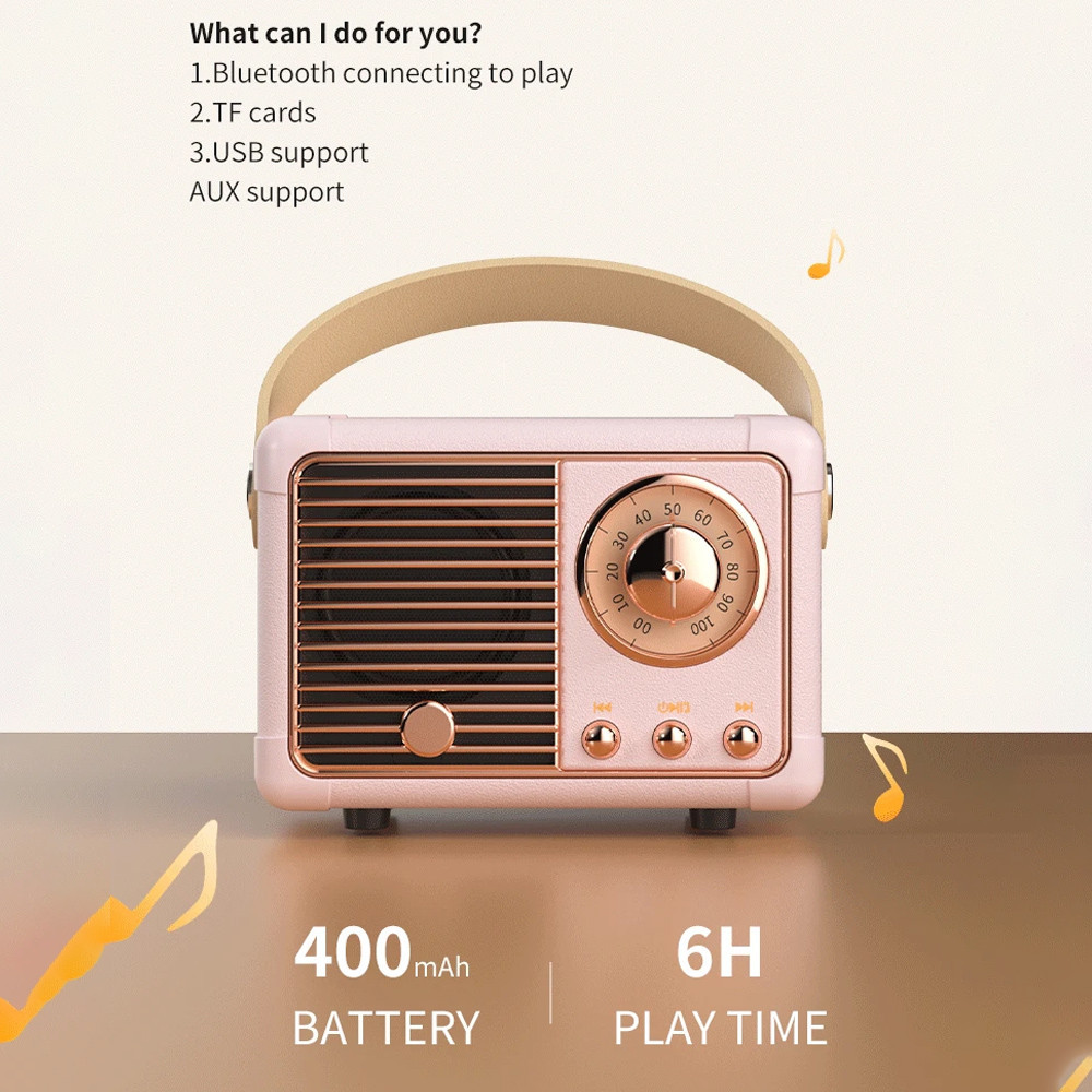 Aziqz HM11 Retro Bluetooth Speaker Mini Portátil Baixo Sem Fio Receptor De Som Pequeno Subwoofer Criativo Presente