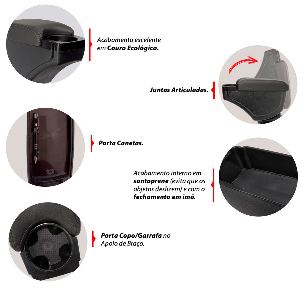 Apoio de Braço Encosto Palio Siena Strada 1996 Até 2012 E Uno 1984 Até 2012 Suporte Flexível C/ Porta Copo