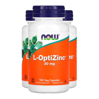 Kit 3x Now Foods L-OptiZinc 30mg 100 Veg Caps / No Brasil /Made in Usa