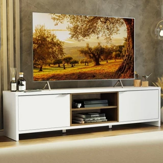 Rack para TV até 75 Polegadas 180 cm 2 Portas Branco/Rustic Metz Madesa em Oferta na Shopee