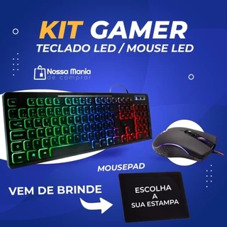 Kit Teclado Gamer Multimídia com Iluminação Led + Mouse Gamer X Soldado USB Iluminação de LED MOUSE PAD BRINDE