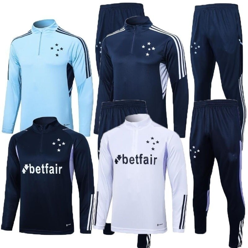 2022-24 Fato De Treino De Cruzeiro Com Meio Zíper De Futebol Calças De Corrida Esportiva Masculina Poliéster Manga Comprida Tamanho : S-2XL